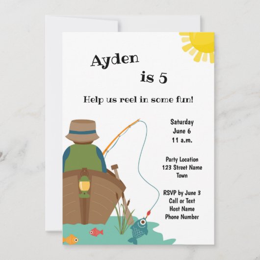 魚釣り誕生日招待状 招待状 (正面)