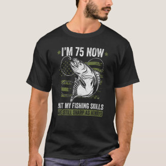 魚釣り誕生日75歳アメリカ国旗75 Tシャツ