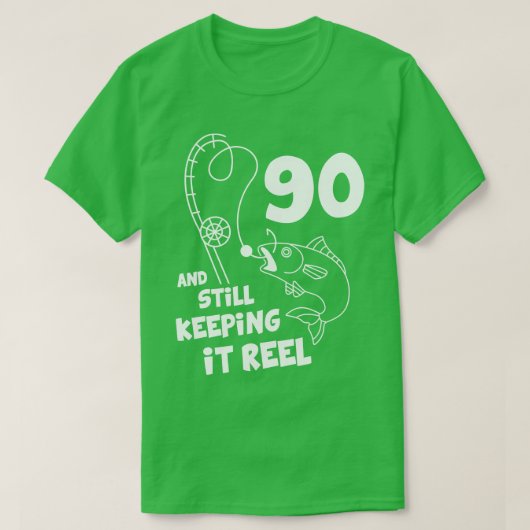 魚釣り誕生日90thデイフィッシャー誕生日プレゼント tシャツ (デザイン正面)