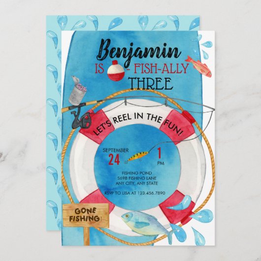 魚釣り誕生日 招待状 (正面/裏面)