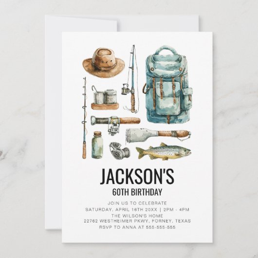 魚釣り誕生日 招待状 (正面)
