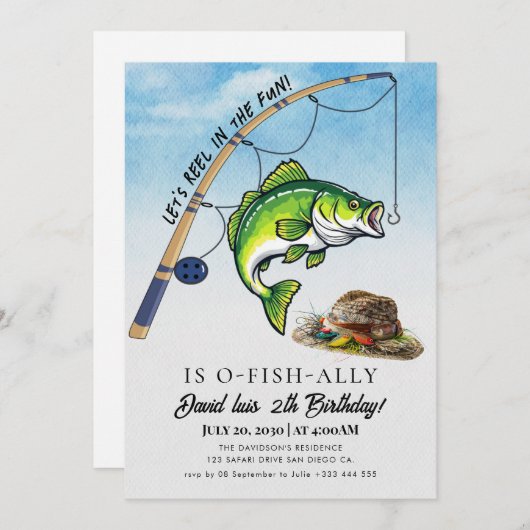 魚釣り誕生日 招待状 (正面/裏面)