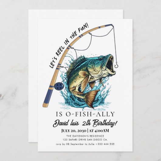 魚釣り誕生日 招待状 (正面/裏面)