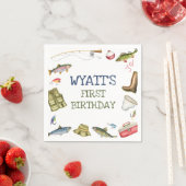 魚釣り誕生日O-fish-ally One Napkins スタンダードカクテルナプキン (インサイチュ)