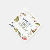 魚釣り誕生日O-fish-ally One Napkins スタンダードカクテルナプキン (角)