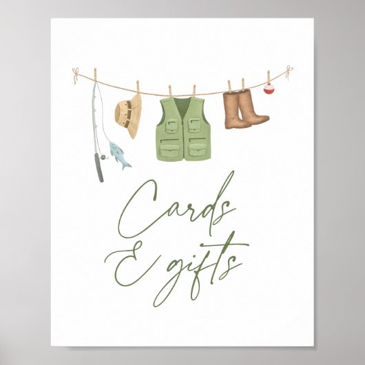 魚釣り赤ちゃんシャワーカードとギフトサイン ポスター (正面)