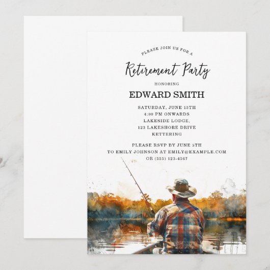 魚釣り退職パーティの招待状 招待状 (正面/裏面)