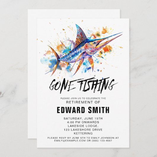 魚釣り退職パーティの招待状 招待状 (正面/裏面)