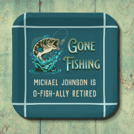 魚釣り退職パーティー-魚釣り招待状 ペーパープレート