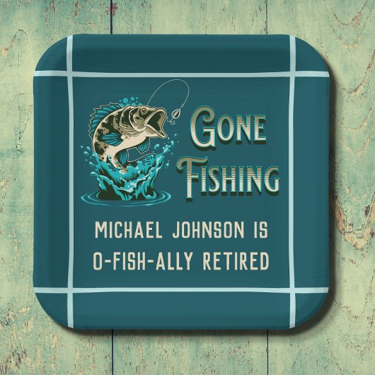 魚釣り退職パーティー-魚釣り招待状 ペーパープレート