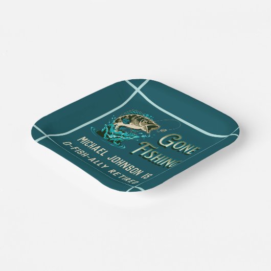 魚釣り退職パーティー-魚釣り招待状 ペーパープレート (傾斜あり)