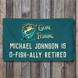 魚釣り退職パーティー-魚釣り終了 横断幕