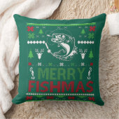 魚釣り醜いクリスマスアパレルバスフィッシュメリー、Fi クッション (ブランケット)