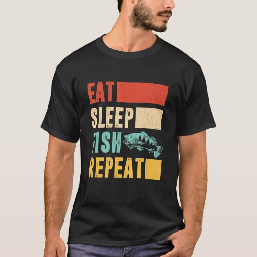 魚釣り食べスリープフィッシュ男性へリピート漁師Fa Tシャツ (正面)