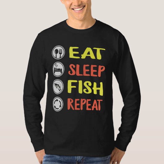 魚釣り食べスリープフィッシュ男性へリピート漁師Fa Tシャツ (正面)
