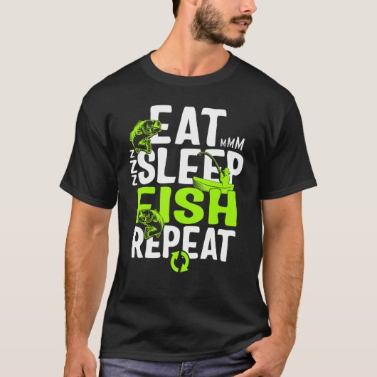 魚釣り食べスリープフィッシュ男性へリピート漁師Fa Tシャツ (正面)