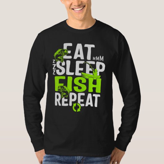 魚釣り食べスリープフィッシュ男性へリピート漁師Fa Tシャツ (正面)