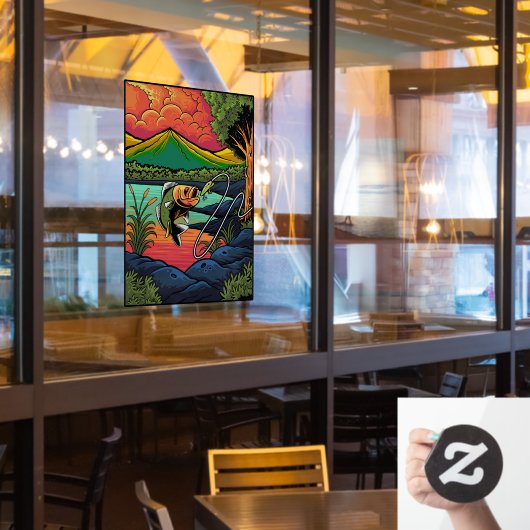 魚釣り魚がルアーフィッシャーマンスポーツを楽しむ ウィンドウサイン (レストラン窓)