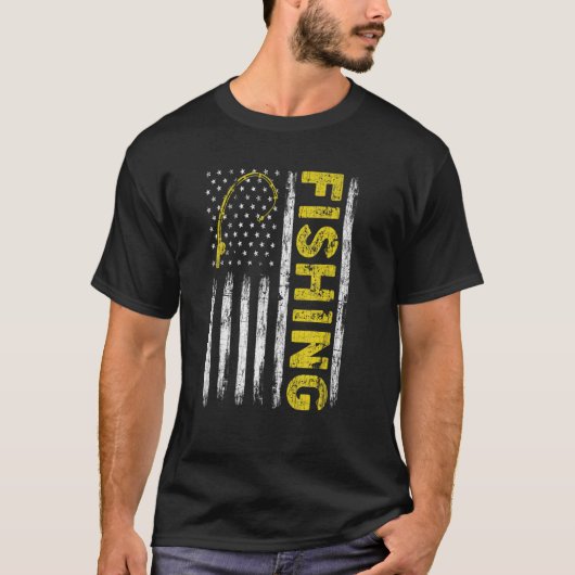 魚釣り魚釣りアメリカ国旗ヴィンテージウサフィッシャム Tシャツ (正面)