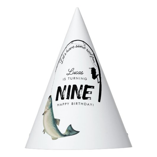 魚釣り魚類テーマリールおもしろい子供の誕生日パーティー パーティーハット (正面)