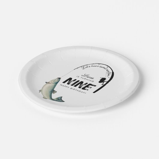 魚釣り魚類テーマリールおもしろい子供の誕生日パーティー ペーパープレート (アングル)