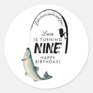 魚釣り魚類テーマリールおもしろい子供の誕生日パーティー ラウンドシール