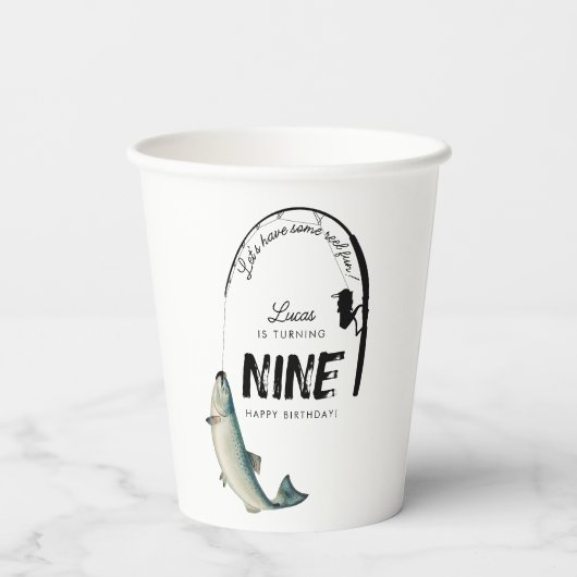 魚釣り魚類テーマリールおもしろい子供の誕生日パーティー 紙コップ (裏面)