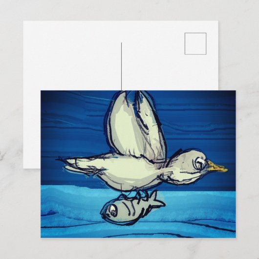 魚釣り鳥 ポストカード (正面/裏面)