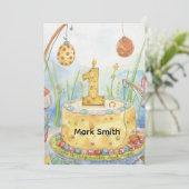 魚釣り1回目の誕生日と魚釣り愛好家のためのケーキ カード (スタンド正面)