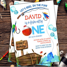 魚釣り1歳の誕生日ボーイO-fish-ally 招待状