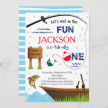 魚釣り1歳の誕生日O-Fish-Ally One招待状