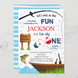 魚釣り1歳の誕生日O-Fish-Ally One招待状 招待状