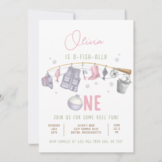 魚釣り1歳の誕生日O-Fish-Ally One誕生日 招待状 (正面)