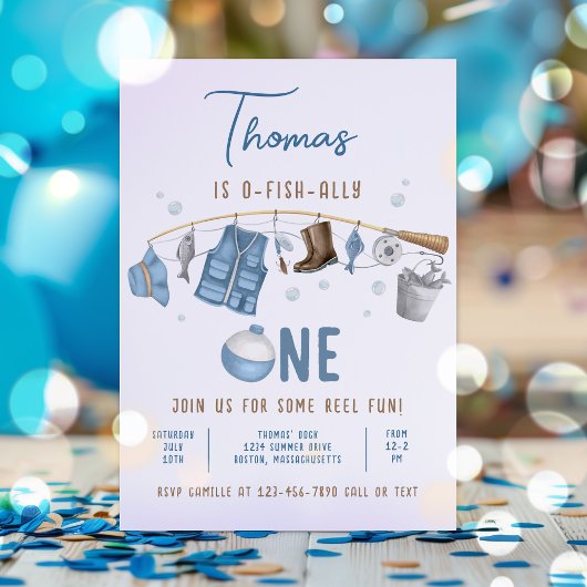 魚釣り1歳の誕生日O-Fish-Ally One誕生日 招待状