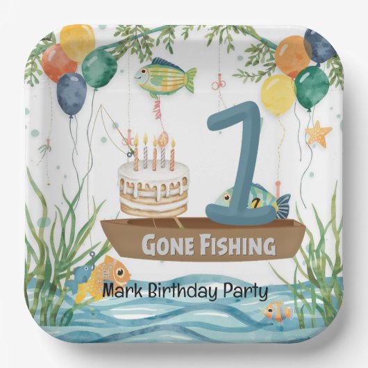 魚釣り1歳 ペーパープレート (正面)