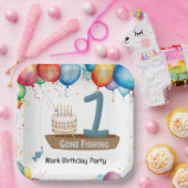 魚釣り1歳 ペーパープレート (パーティー)