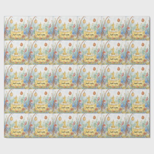 魚釣り1歳 ラッピングペーパー (シーム)