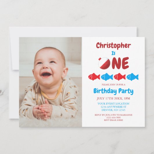 魚釣り1歳 招待状 (正面)