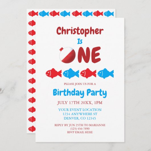 魚釣り1歳 招待状 (正面/裏面)