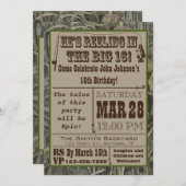 魚釣り16番目の誕生日招待状と迷彩柄 招待状 (正面/裏面)