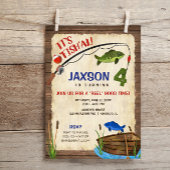 魚釣り4歳の誕生日ボーイ素朴なアウトドア 招待状