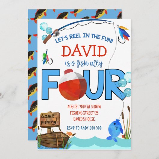 魚釣り4thバースデーボーイパーティーO-fish-ally 招待状 (正面/裏面)