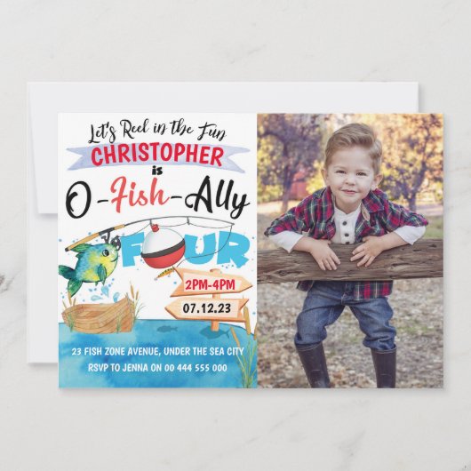 魚釣り4th誕生日O-Fish-Ally 4写真 招待状 (正面)