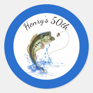 魚釣り50誕生日 ラウンドシール