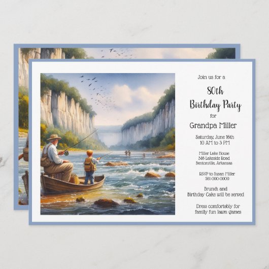 魚釣り50誕生日 招待状 (正面/裏面)