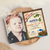 魚釣り6歳の男の子ラスティックアウトドア写真 招待状