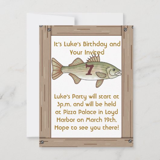 魚釣り7歳誕生パーティーボーイズ招待状 招待状 (正面)