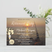 魚釣り、サンセットワイングラス、風船退職パーティー 招待状 (スタンド正面)