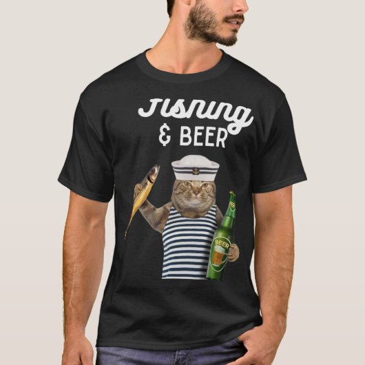 魚釣り&ビールキャット Tシャツ (正面)