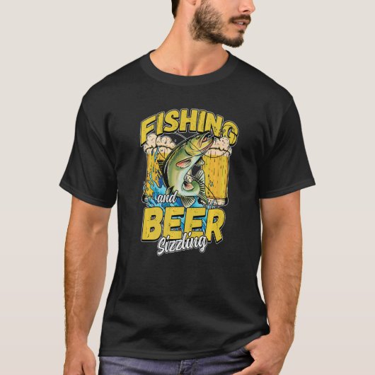 魚釣り&ビールシズル魚釣り漁師ことわざF Tシャツ (正面)